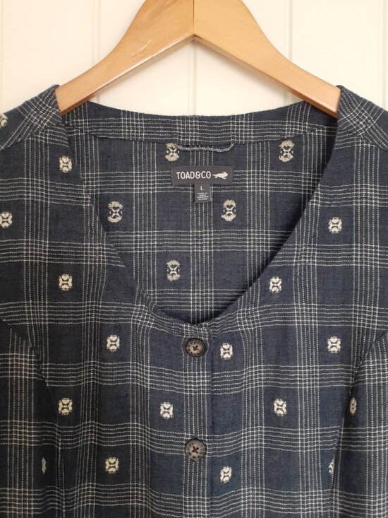 Toad&Co Maple Button Front Long Sleeve Dress Blue Navy Small Dobby Size L - Picture 4 of 12